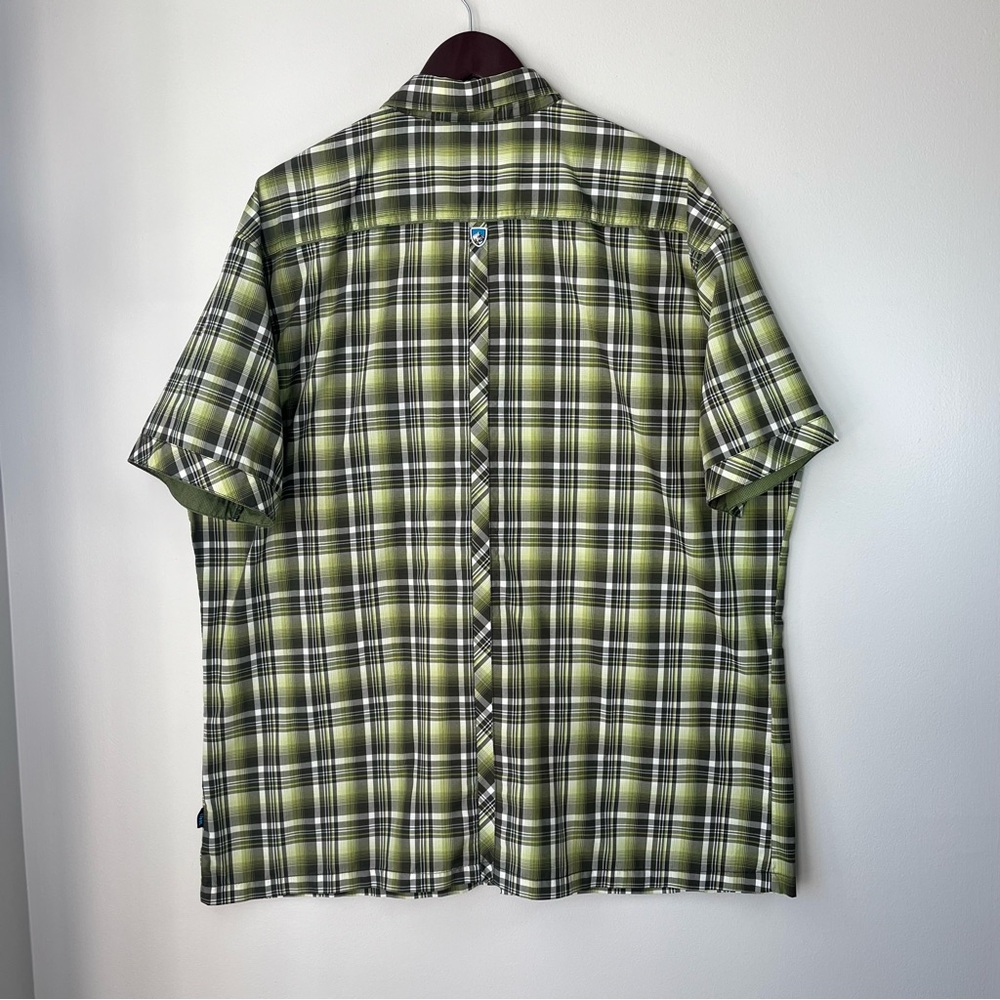 KUHL Men's XXL Green Plaid Pearl Snap ELUXUR Short Sleeve Shirt GORPCORE- FLAWED - Picture 8 of 16